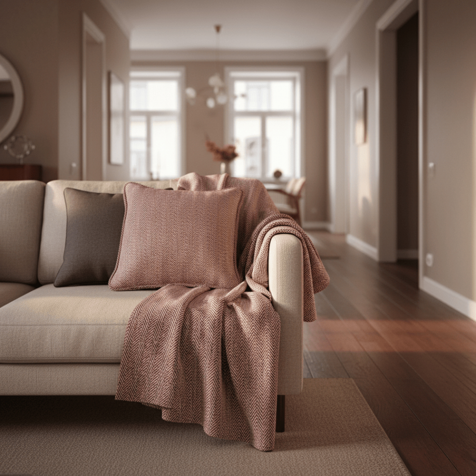 Pudebetræk 'Denisa Fishbone' 45x45cm - Rød/hvid