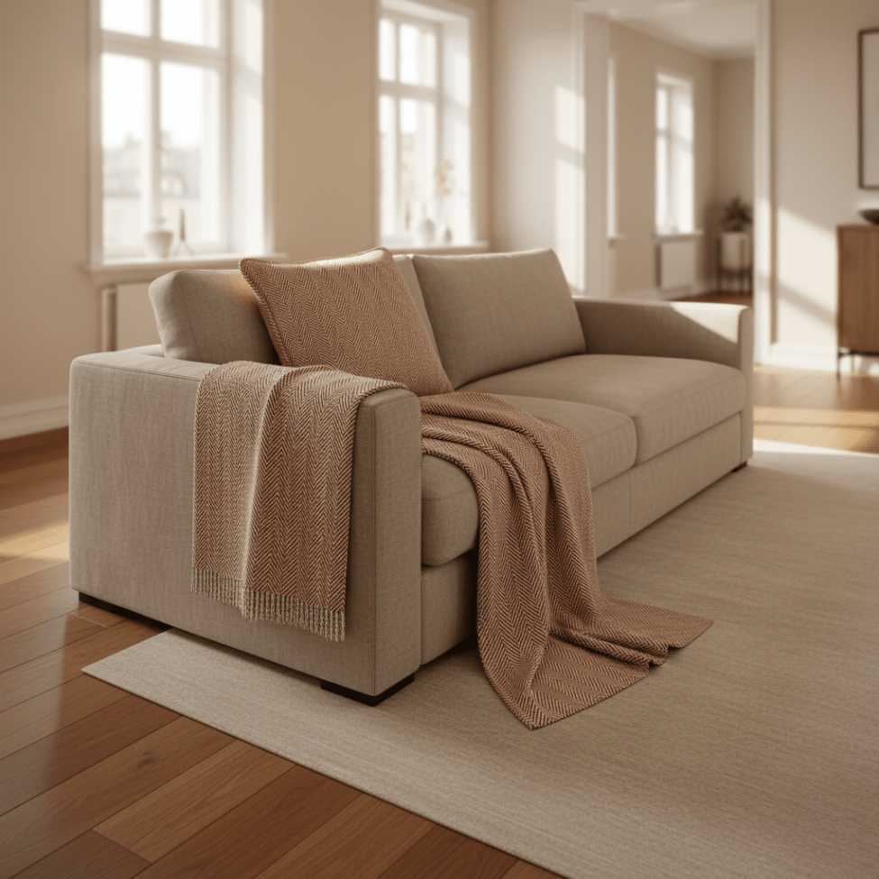 Pudebetræk 'Denisa Fishbone' 45x45cm - Brun/hvid