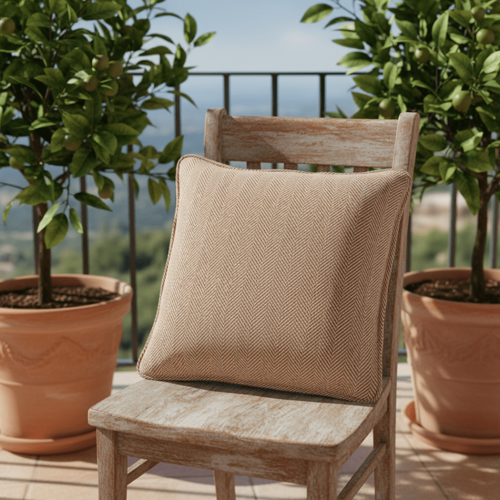 Pudebetræk 'Denisa Fishbone' 45x45cm - Brun/hvid