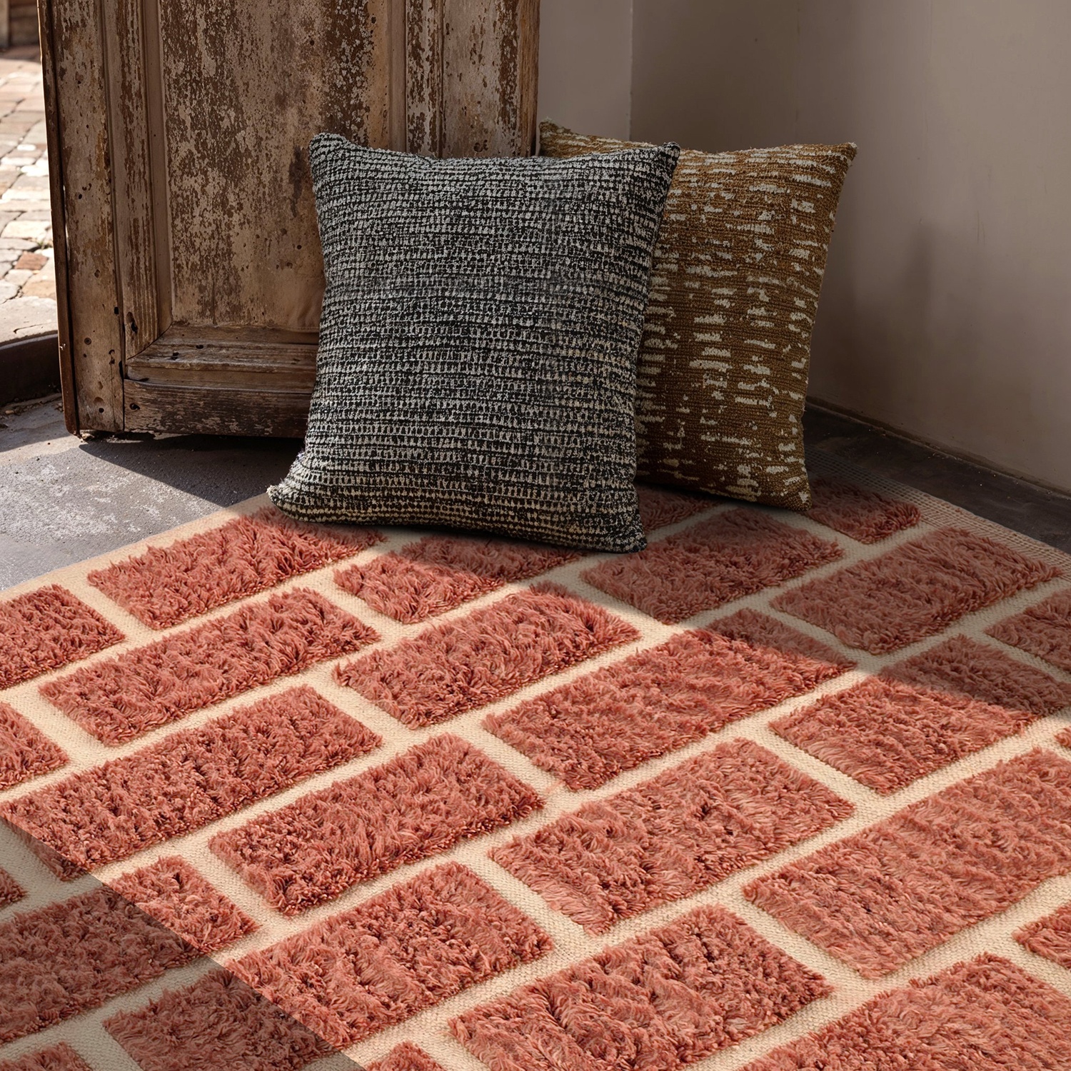 Tæppe 'Leknes Handwoven Wool' - Terracotta