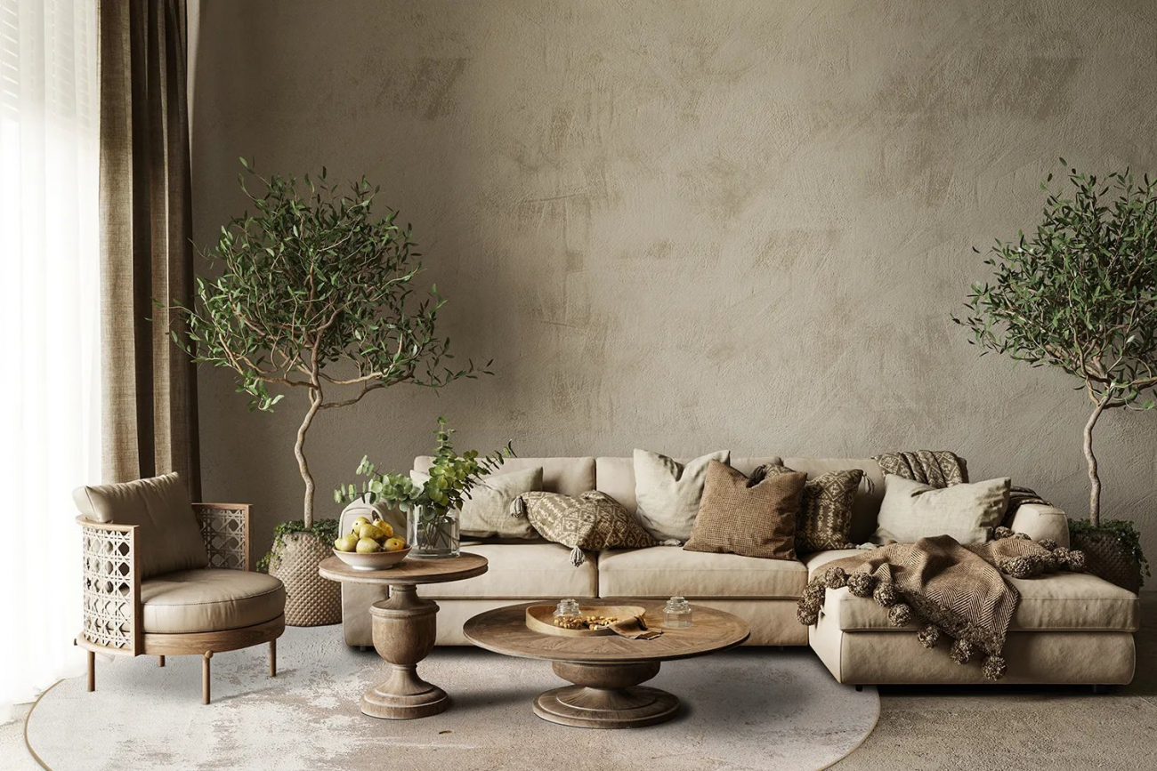 Rund tæppe 'Bornos' 240cm - Beige/Grå