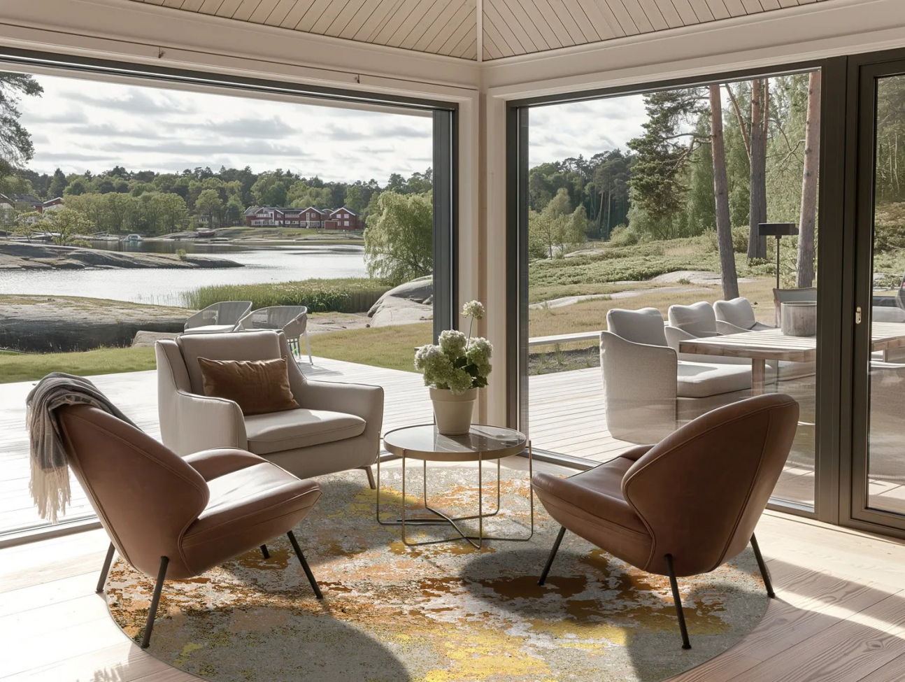 Rund måtte 'Elena' 290cm - Beige/Guld