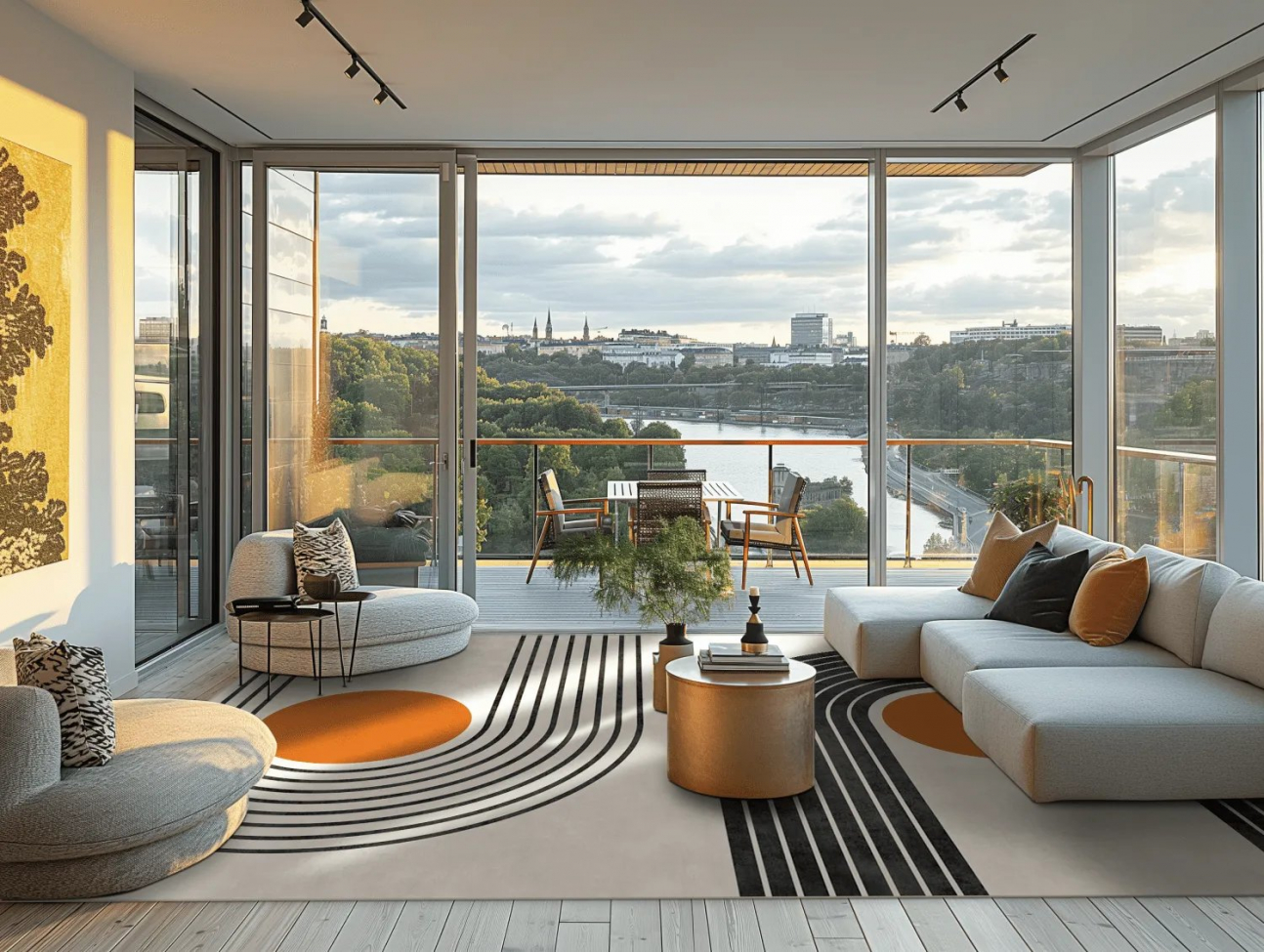 Wiltonmåtte 'Moudania' 290x390cm - Beige/Svart/Orange
