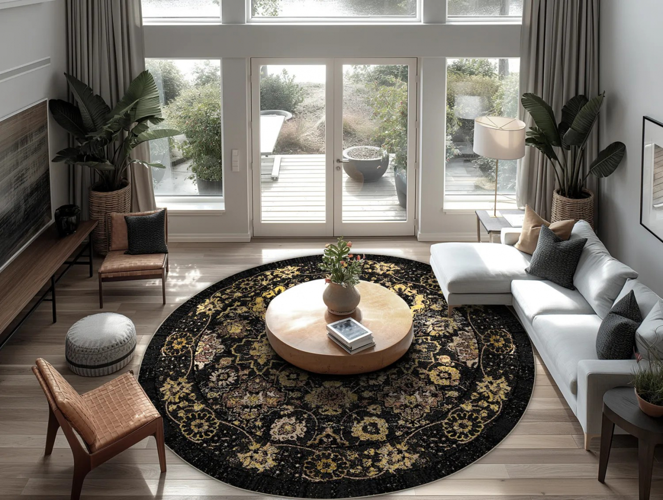 Rund måtte 'Fernana' 160cm - Svart/Guld