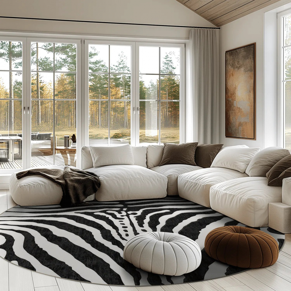 Rund tæppe 'Zebra' 240cm - Sort/Hvid