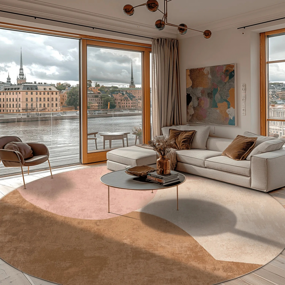 Rund tæppe 'Lazio' 290cm - Beige/Rosa