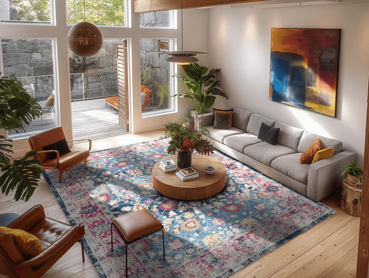 Wilton tæppe 'Bouhjar' 200x280cm - Blå/Rosa/Multi