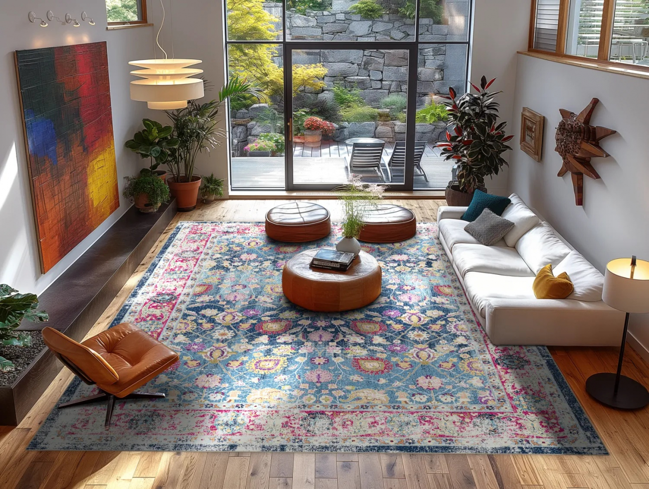 Wilton tæppe 'Bouhjar' 290x390cm - Blå/Rosa/Multi
