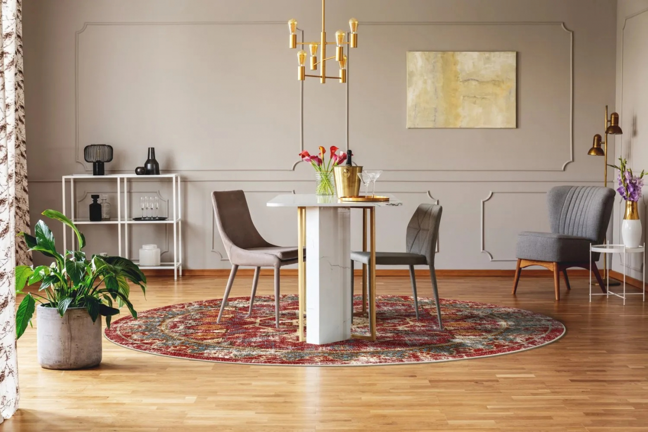 Rundt tæppe 'Idri' 240cm - Rød/Multi