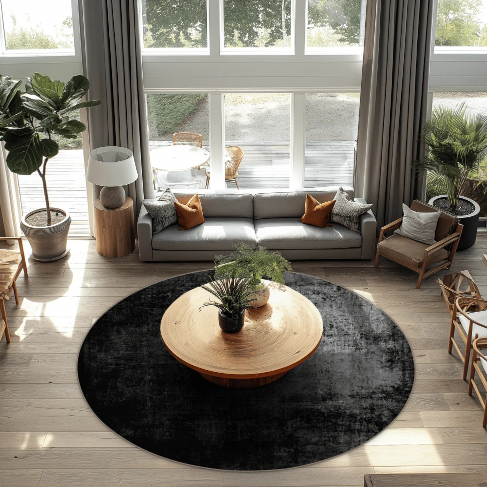Rundt tæppe 'Lynton' 200cm - Sort
