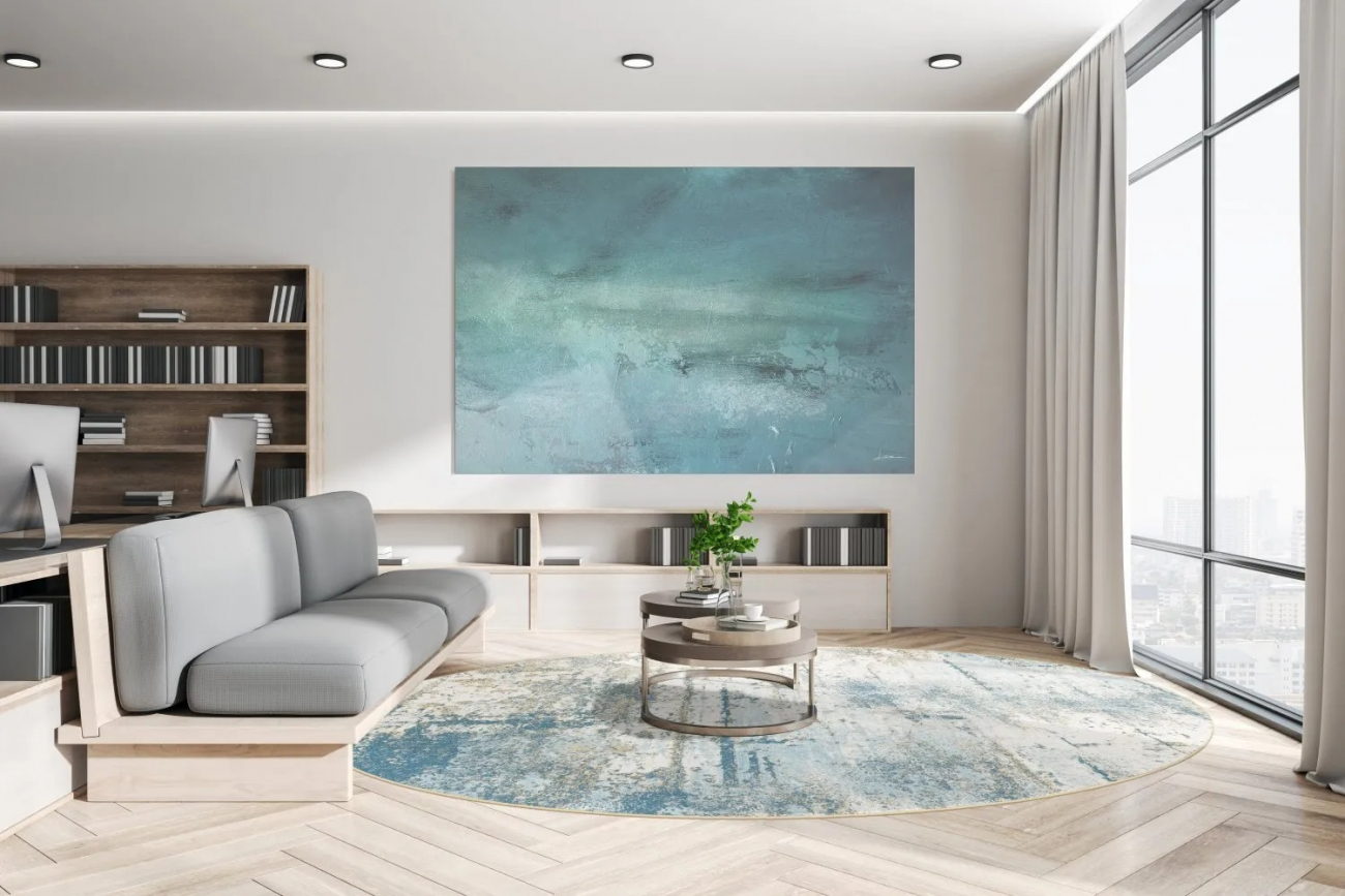 Rundt tæppe 'Kebira' 120cm - Blå