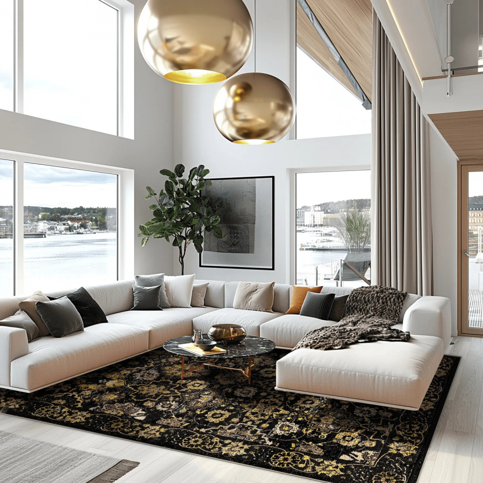 Wilton tæppe 'Fernana' 80x250cm - Sort/Guld