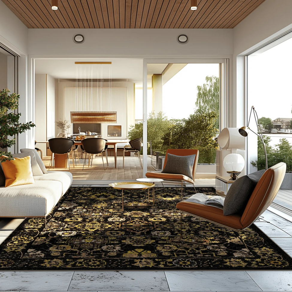 Wilton tæppe 'Fernana' 80x250cm - Sort/Guld