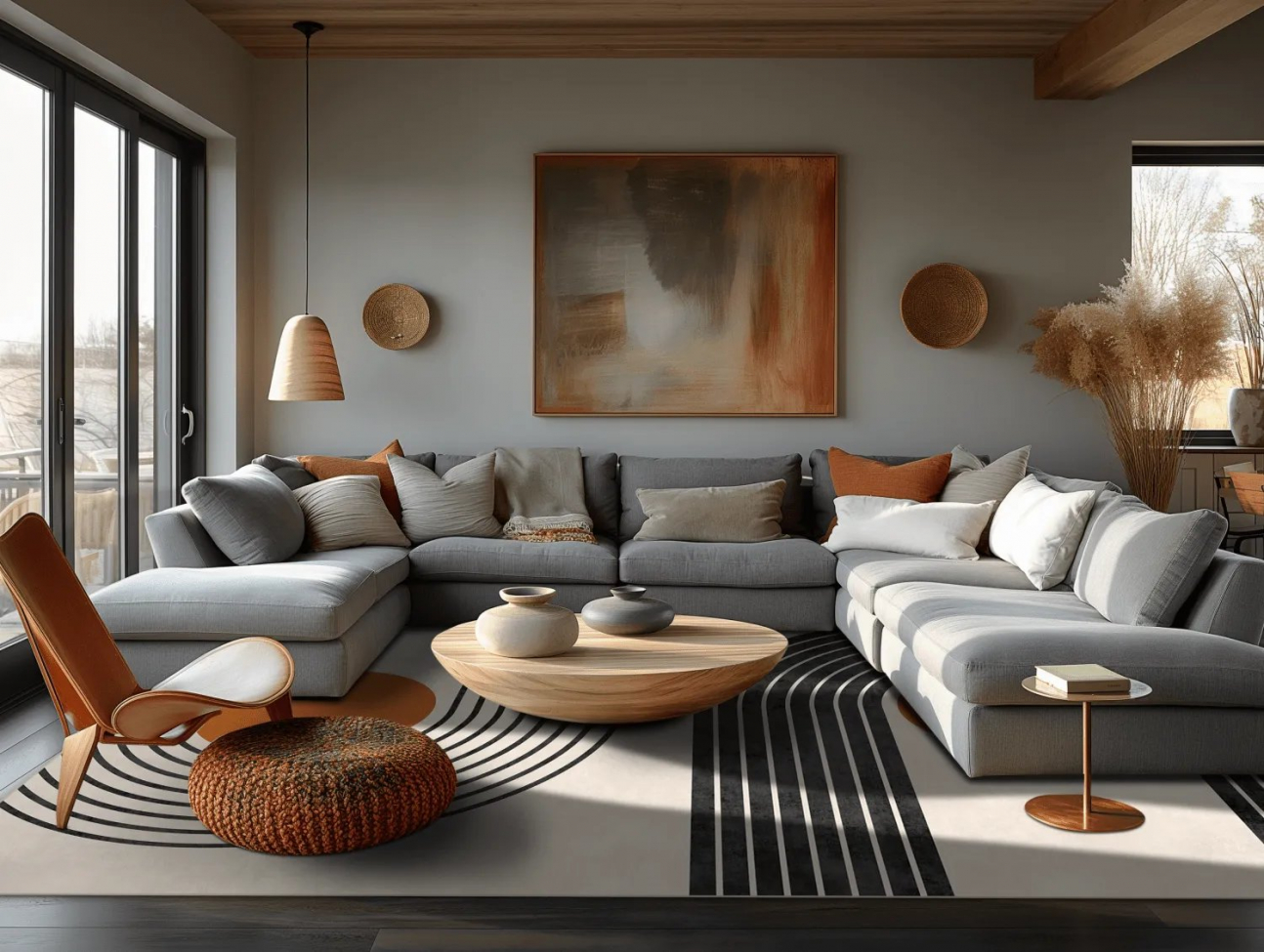 Wilton tæppe 'Moudania' 80x350cm - Beige/Sort/Orange