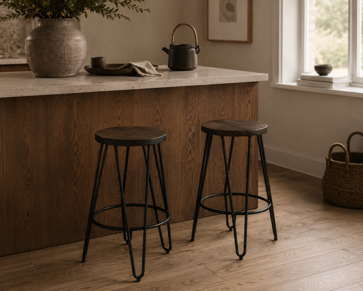 Pall 'Rustic' 45cm - Træ/Stål