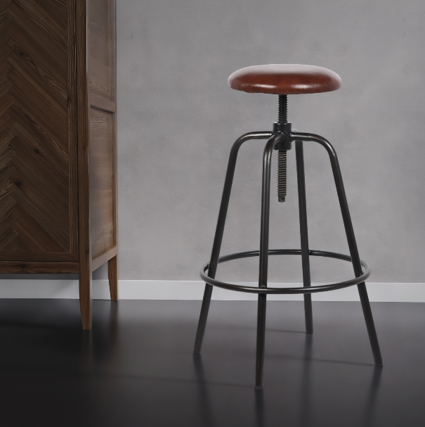 Barpall 'Industrial' - Jern/Læder