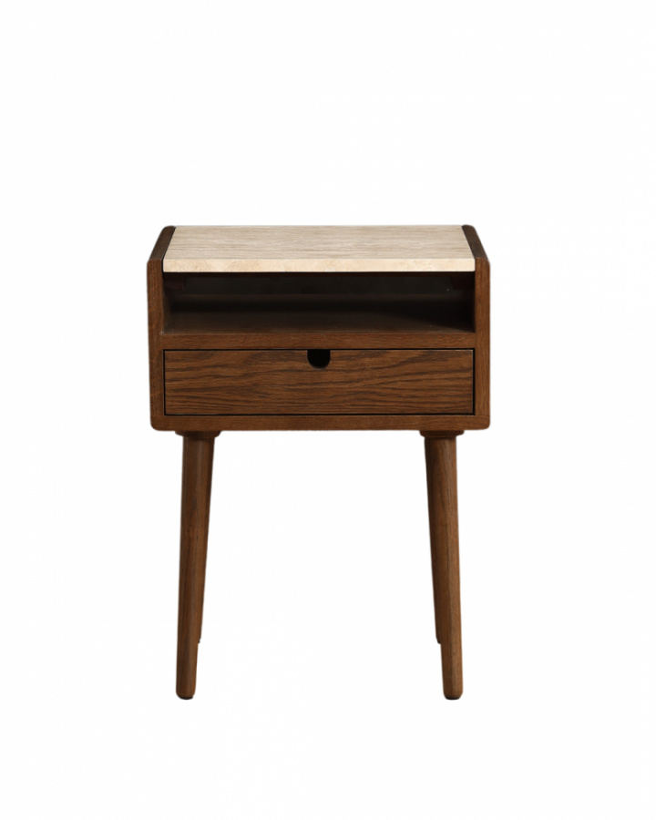 Sidebord \'Sapri\' 45x60cm - Valnød/Travertin i gruppen Møbler / Bord / Sengeborde hos Reforma (4978-walnut)