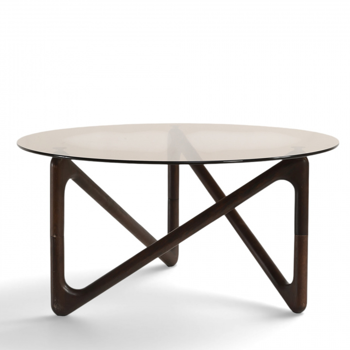 Sofabord \'Modica\' Ø80 – Valnød/Glas i gruppen Møbler / Bord / Sofabord hos Reforma (717AB-walnut)