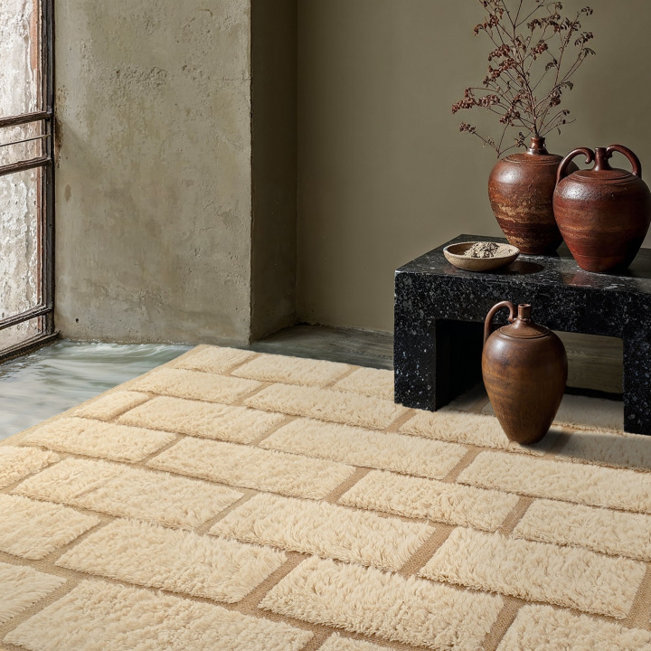 Rya Tæppe \'Leknes Handwoven Wool\' - Beige i gruppen Tæpper / Ryamåtter hos Reforma (V10010)