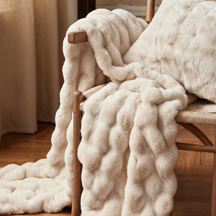 Tæppe \'Aranga Bubble Throw\' 130x170cm - Beige i gruppen Indretning / Tekstiler / Plaider & tæpper hos Reforma (V10201578)