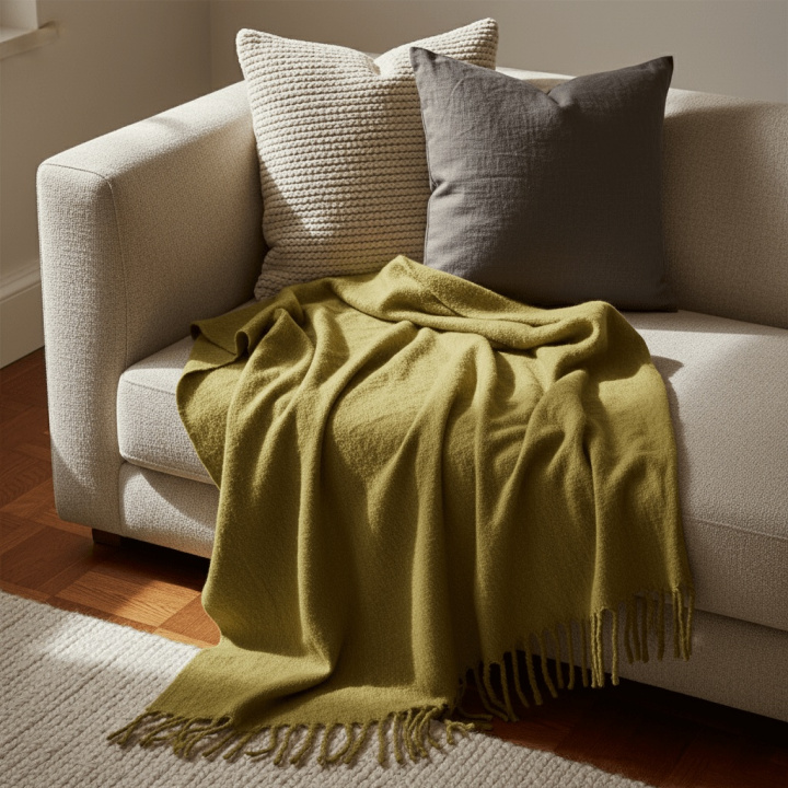 Plaid \'Samantha\' 130x170cm - Olivengrøn i gruppen Indretning / Tekstiler / Plaider & tæpper hos Reforma (V10201726)