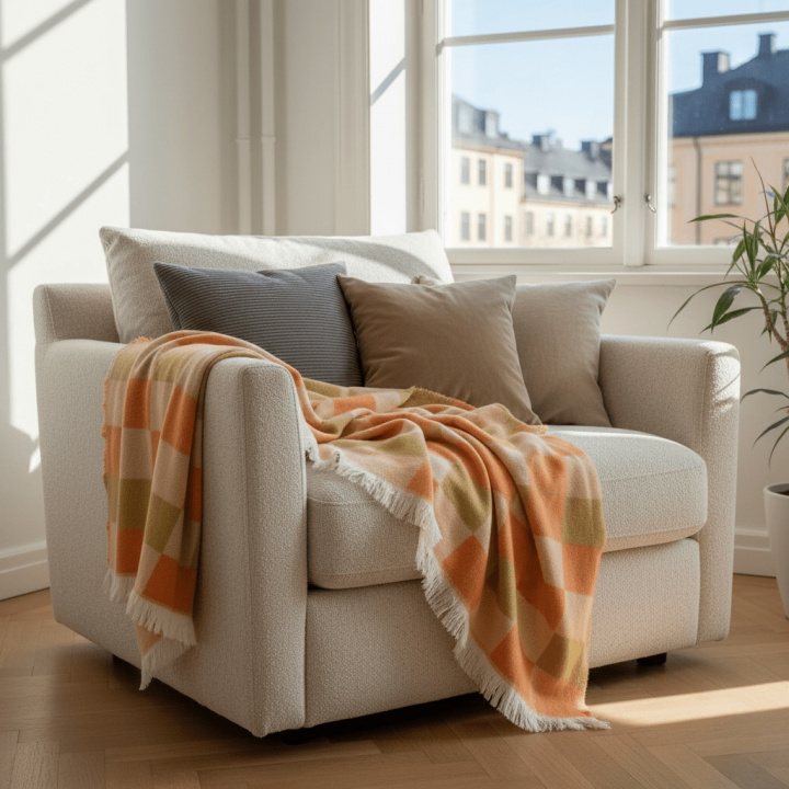 Ternet \'Audrey Check\' 130x170cm - Beige/gul/orange i gruppen Indretning / Tekstiler / Plaider & tæpper hos Reforma (V10201735)