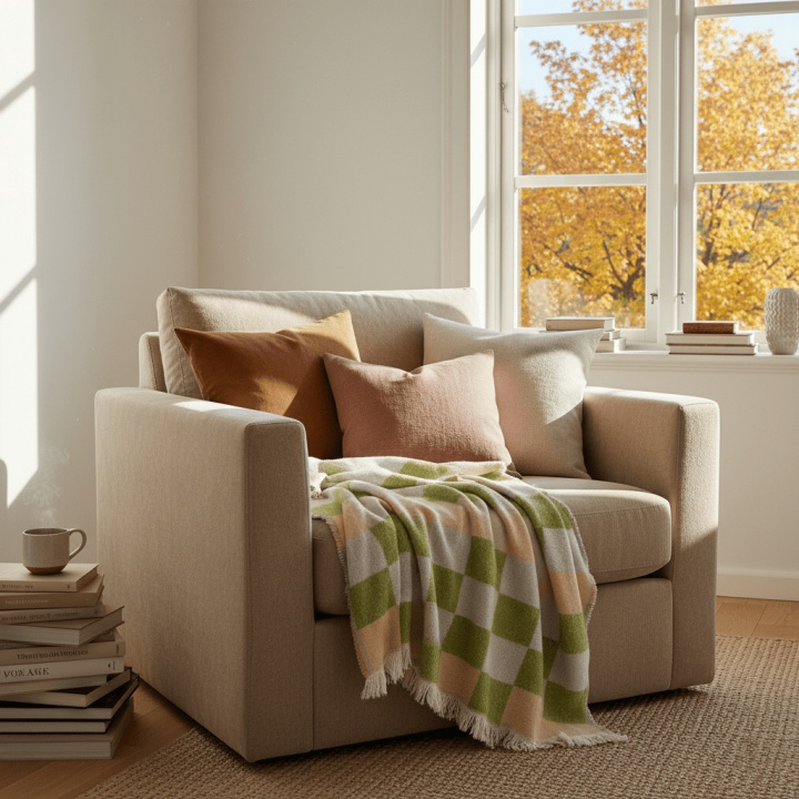 Ternet \'Audrey Check\' 130x170cm - Beige/grøn/lilla i gruppen Indretning / Tekstiler / Plaider & tæpper hos Reforma (V10201736)