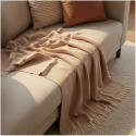 Bomuldstæppe \'Denisa Fishbone\' 130x170cm - Brun/hvid