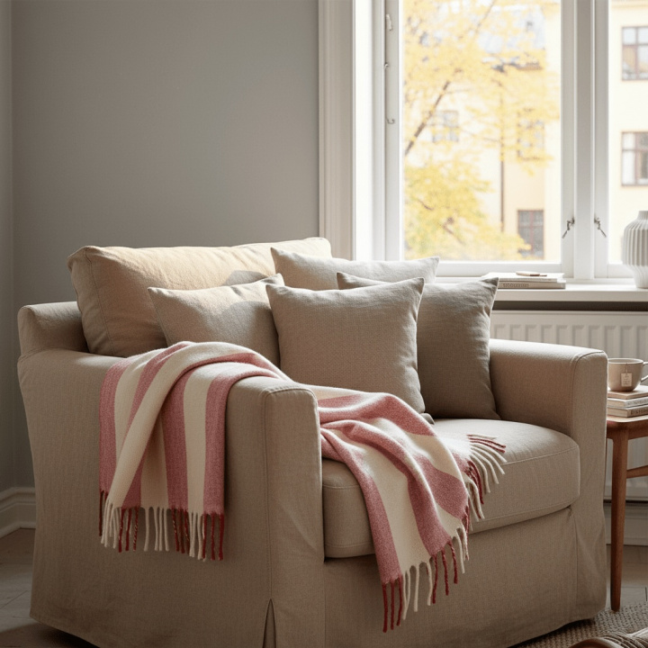 Ternet \'Beatriz Stripe\' 130x170cm - Rød/hvid i gruppen Indretning / Tekstiler / Plaider & tæpper hos Reforma (V10225826)