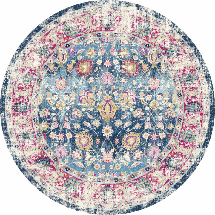Rundt tæppe \'Bouhjar\' 120cm - Blå/Rosa/Multi i gruppen Indretning / Tæpper / Vævede tæpper hos Reforma (X10117506)
